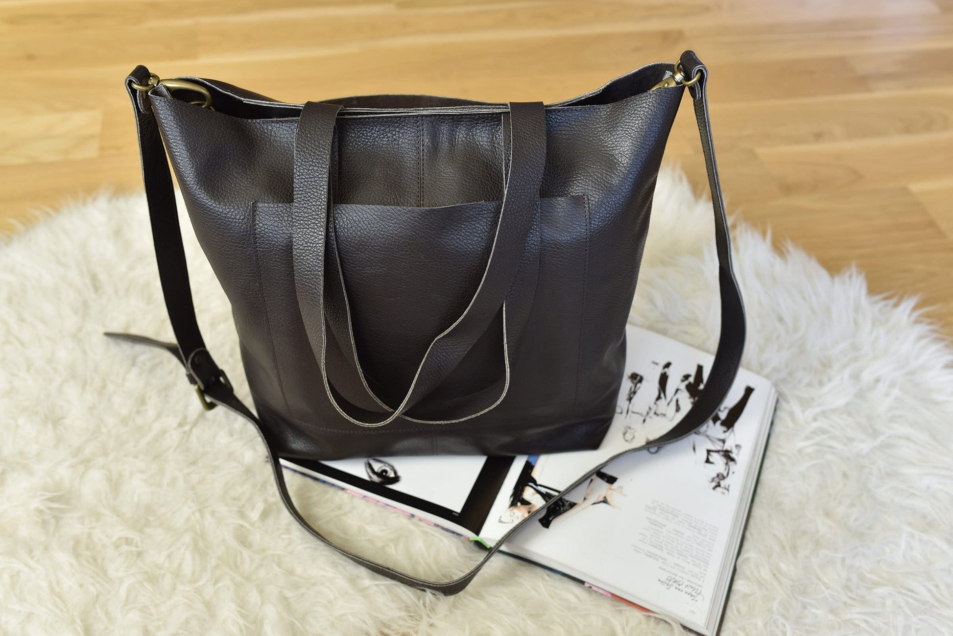 Kiko Journalist Tote Leather Bag for Women Cowhide Pebble - Rosetta Creative Boutique