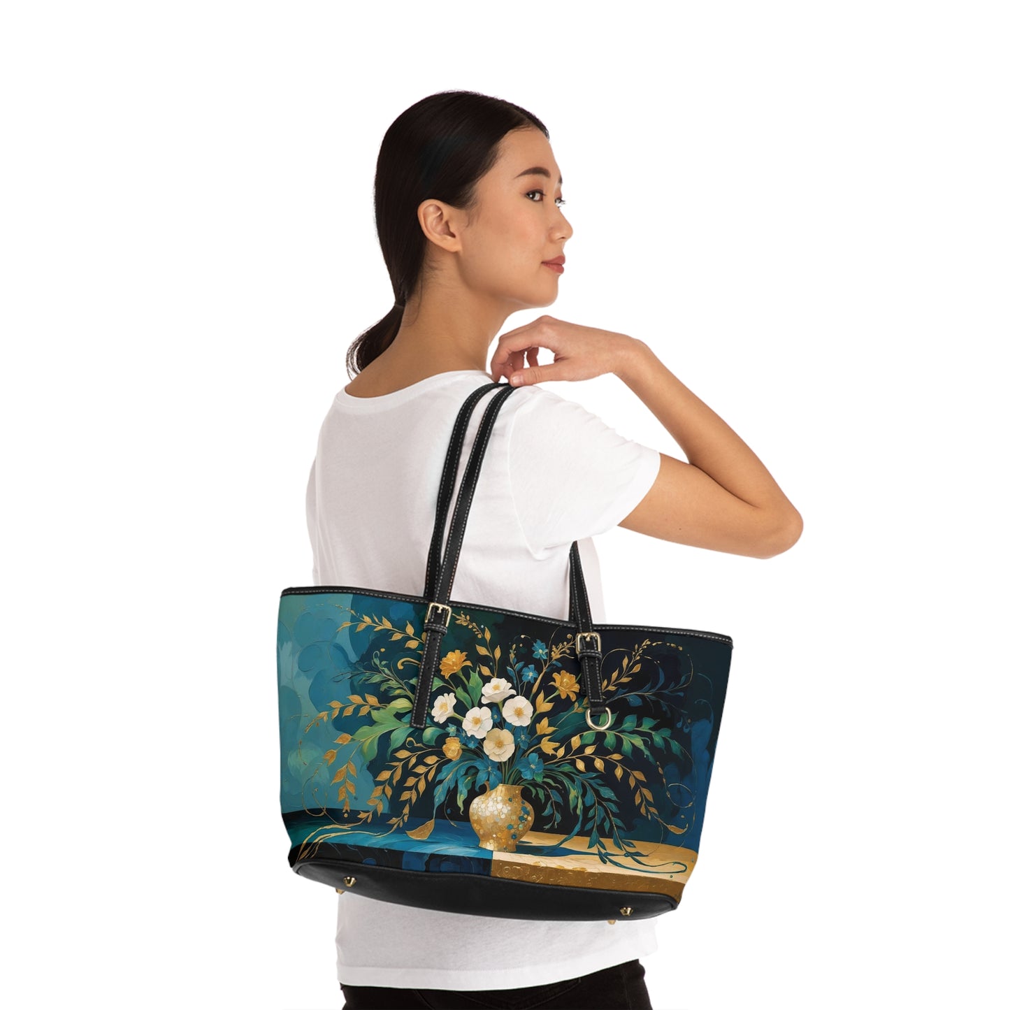 Elegant Floral PU Leather Shoulder Bag | Stylish Tote, Chic Purse, Everyday Handbag, Gift for Her, Fashion Accessory