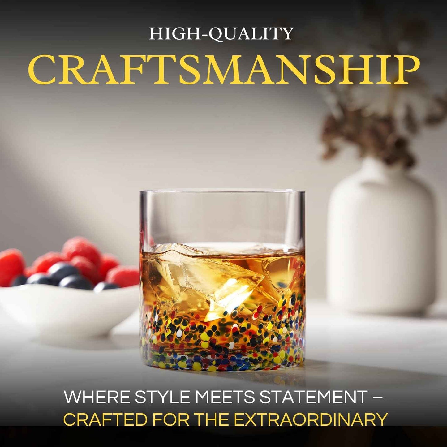 Large Confetti DOF Glasses – Set of 2- 11oz Luxury Hand Blown Confetti Whiskey, Margarita, Martini, Cocktails, Water, Wine, Dessert & Champagne Glasses Cinco de Mayo, Hand Blown - Mexican Water Glass