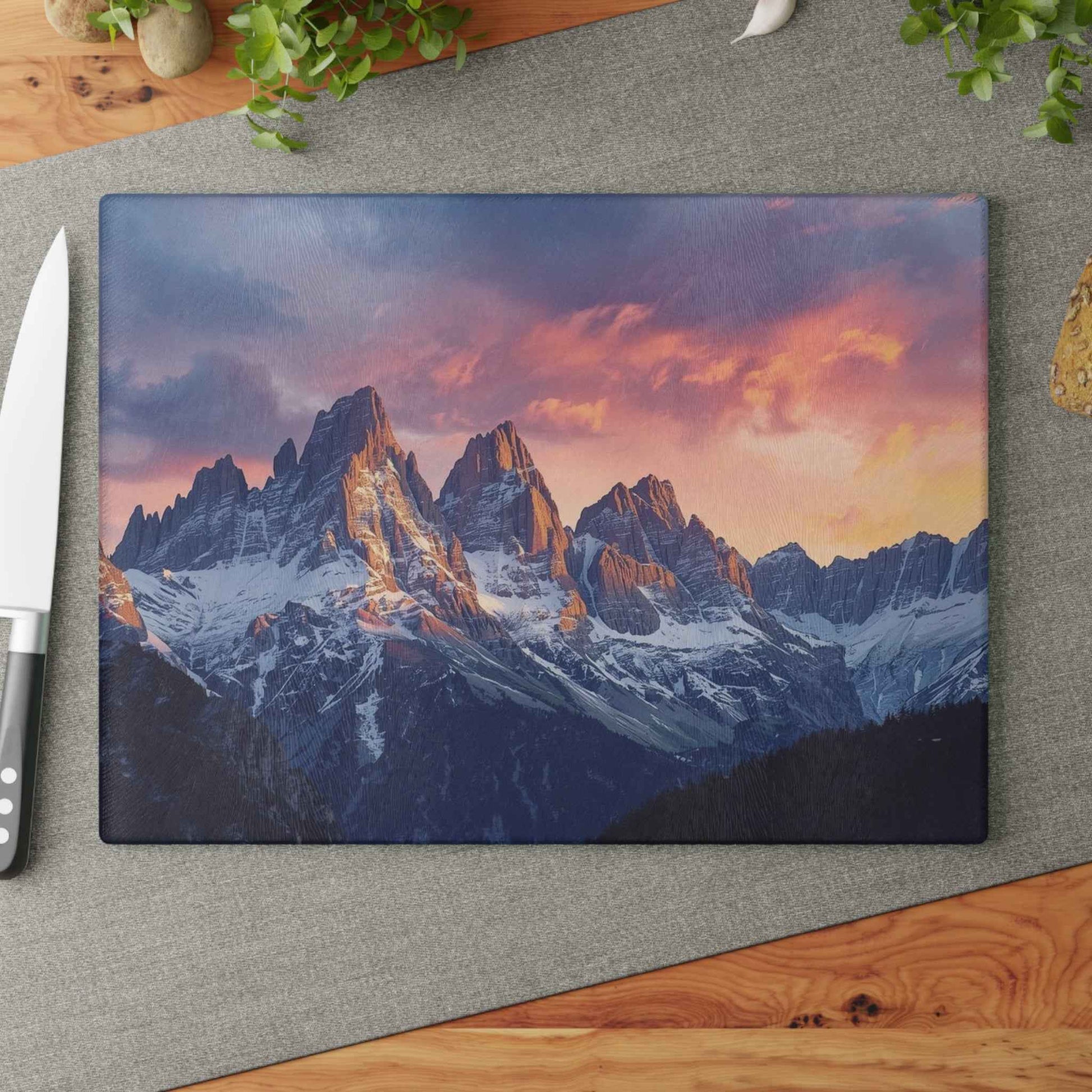 Scenic Dolomite Mountains Glass Cutting Board – Modern Kitchen Décor