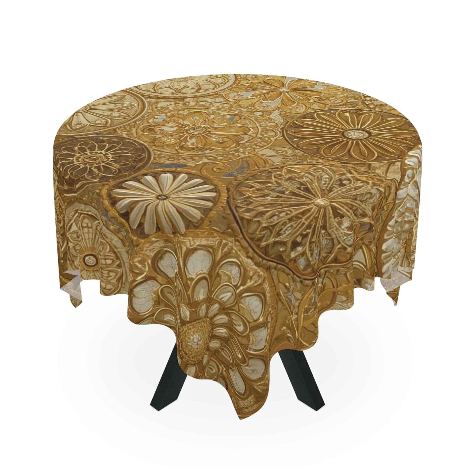 Elegant Gold Floral Tablecloth, Luxurious Dining Decor, Perfect for Weddings, Parties, and Your Home