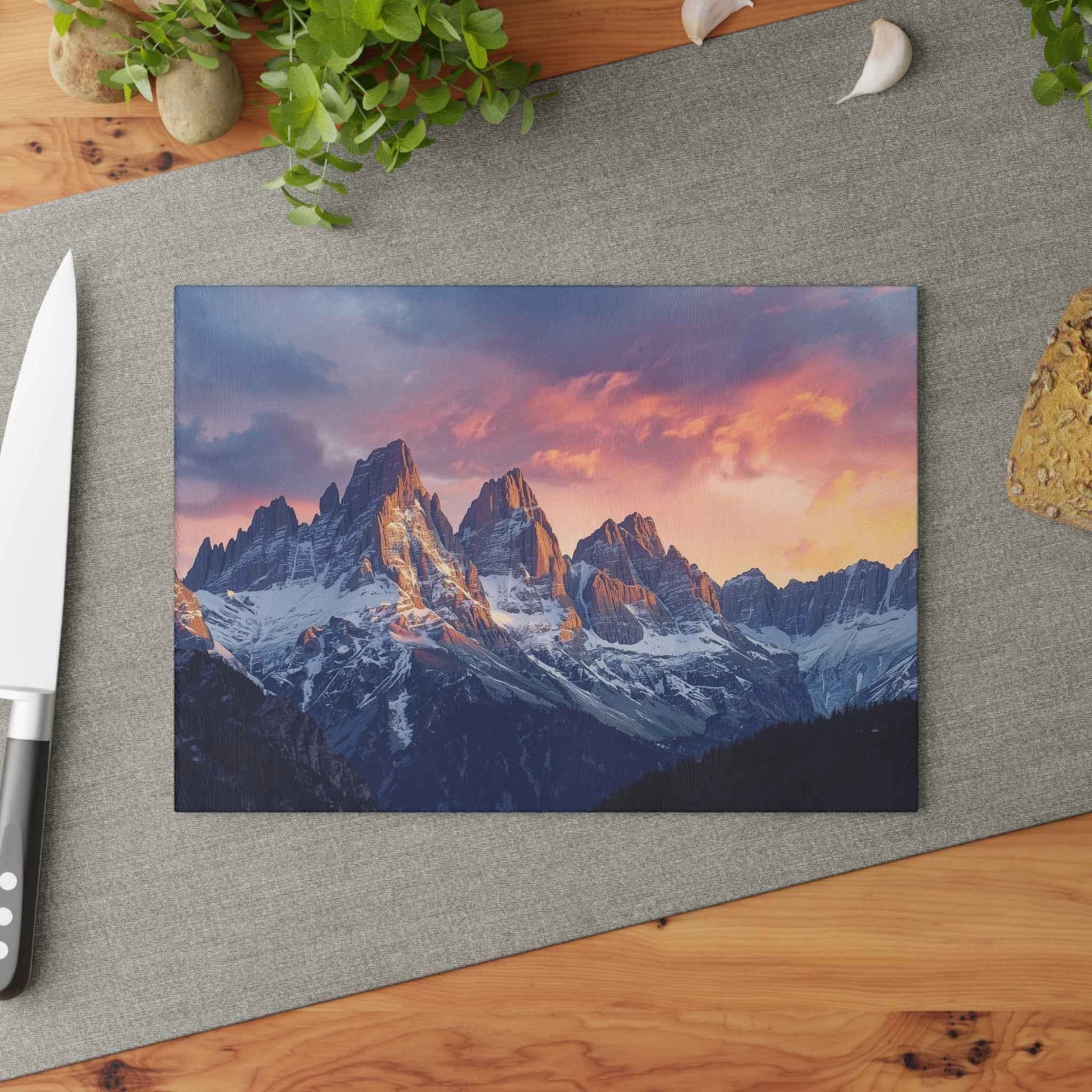 Scenic Dolomite Mountains Glass Cutting Board – Modern Kitchen Décor