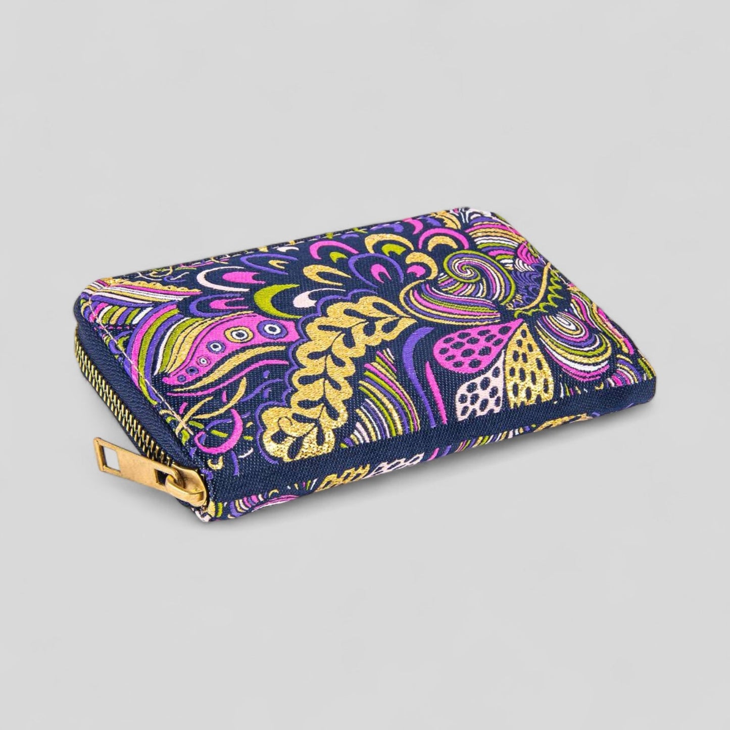 Vibrant Purple Geometric Zipper Wallet With Gold Accents - Rosetta Creative Boutique