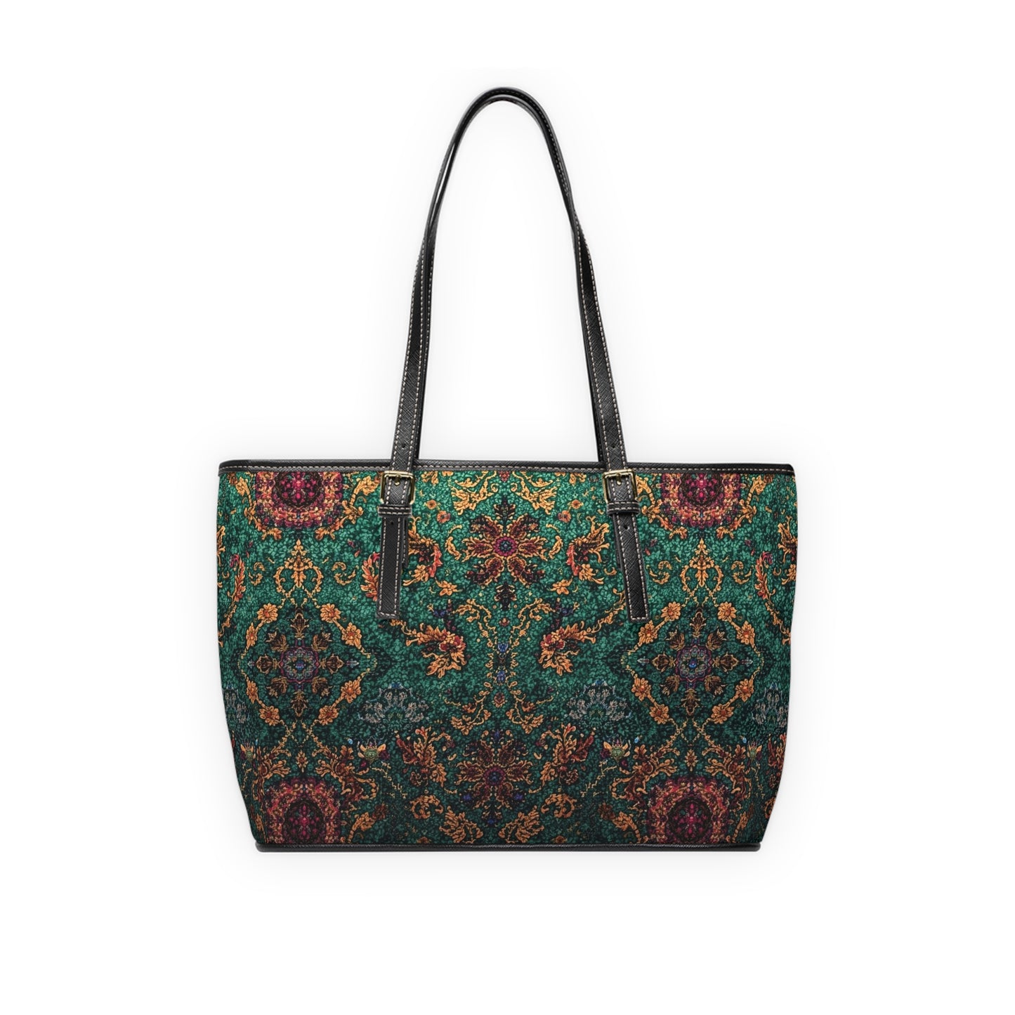 Elegant PU Leather Shoulder Bag Floral Tapestry Tote - Rosetta Creative Boutique