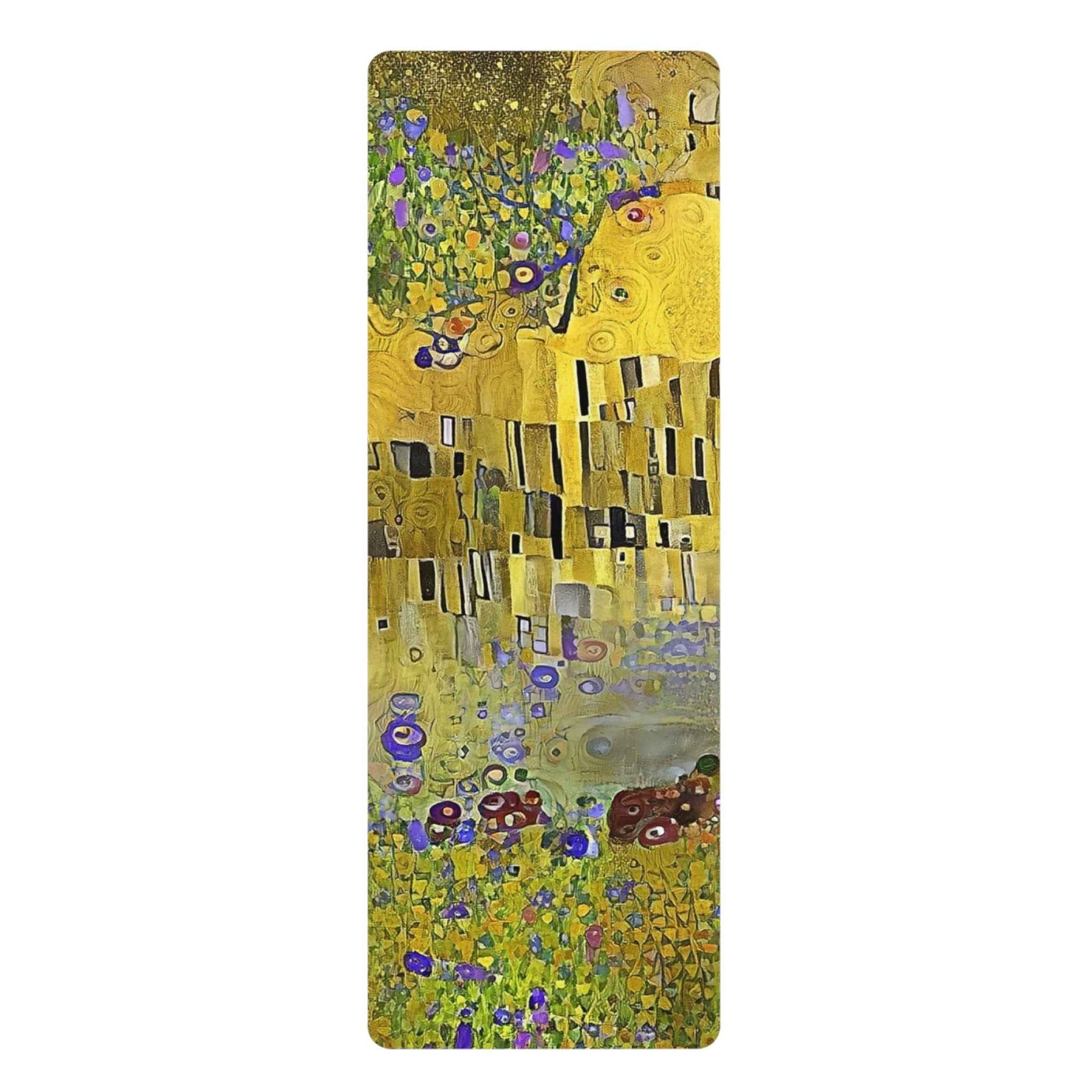 Artistic Rubber Yoga Mat with Klimt-Like Floral Design