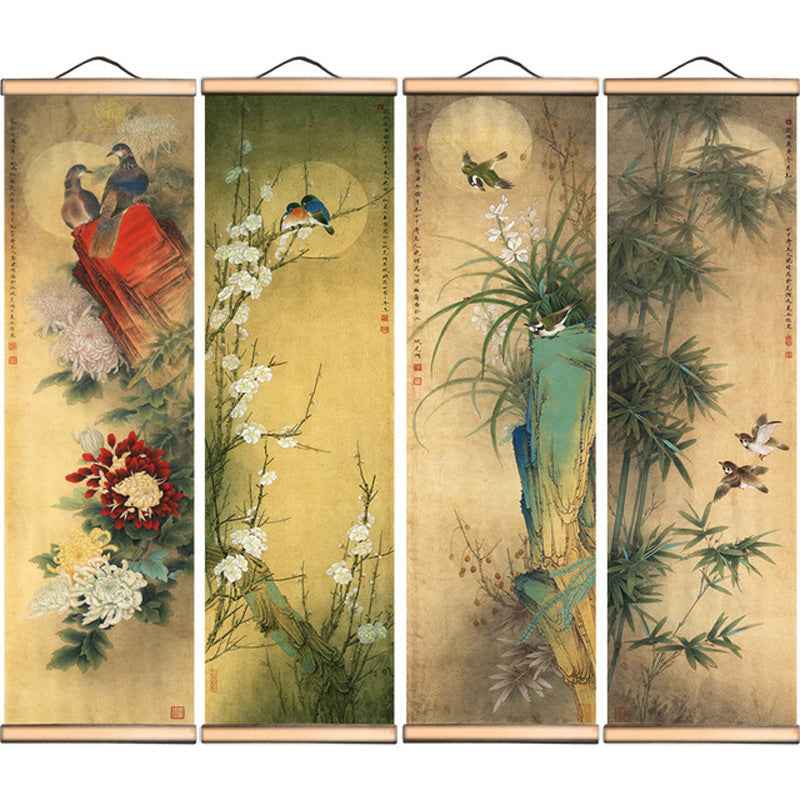 Solid Wood Flowers And Birds Landscape Painting