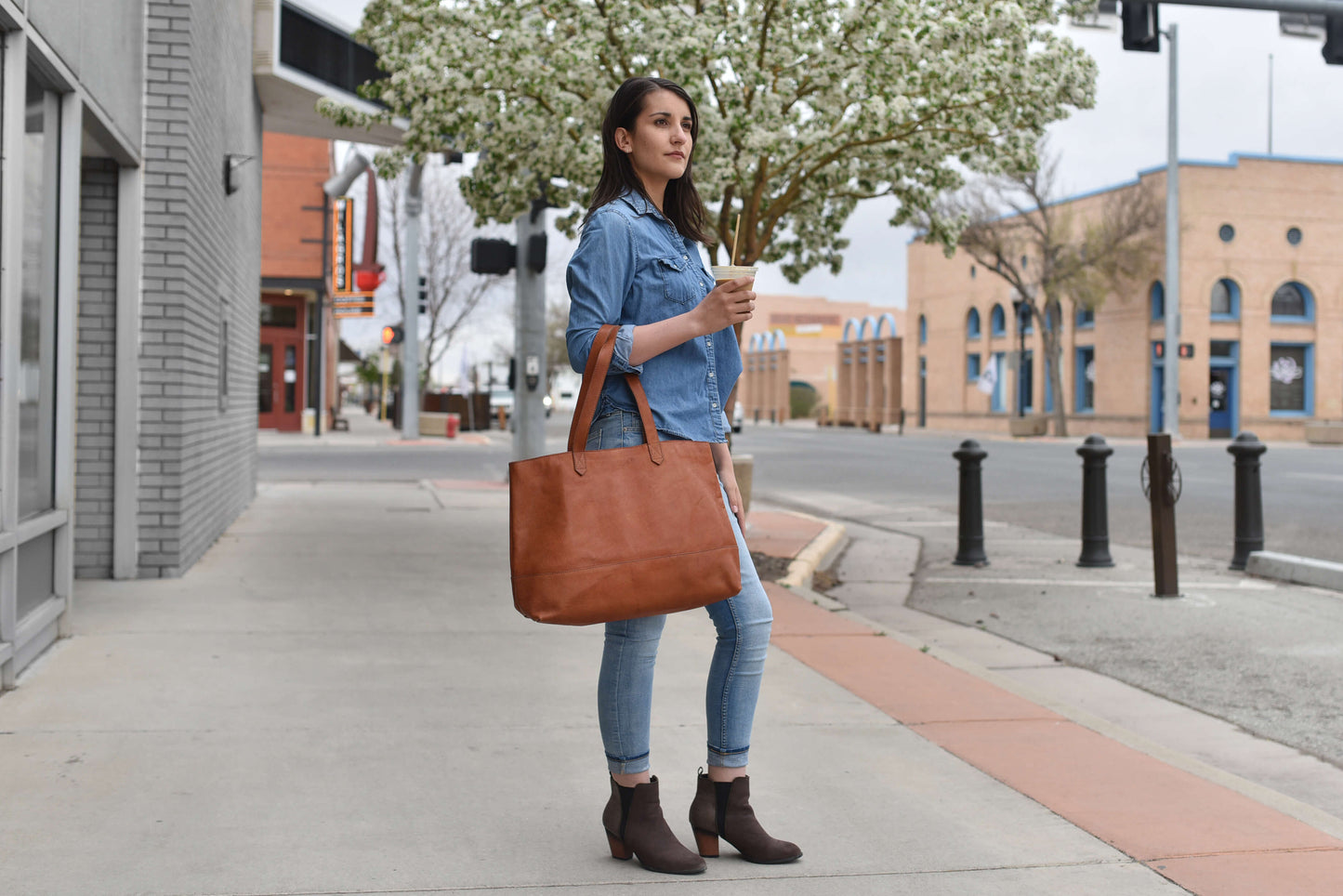 Classic Brown Leather Tote Bag With Magnetic Closure - Rosetta Creative Boutique