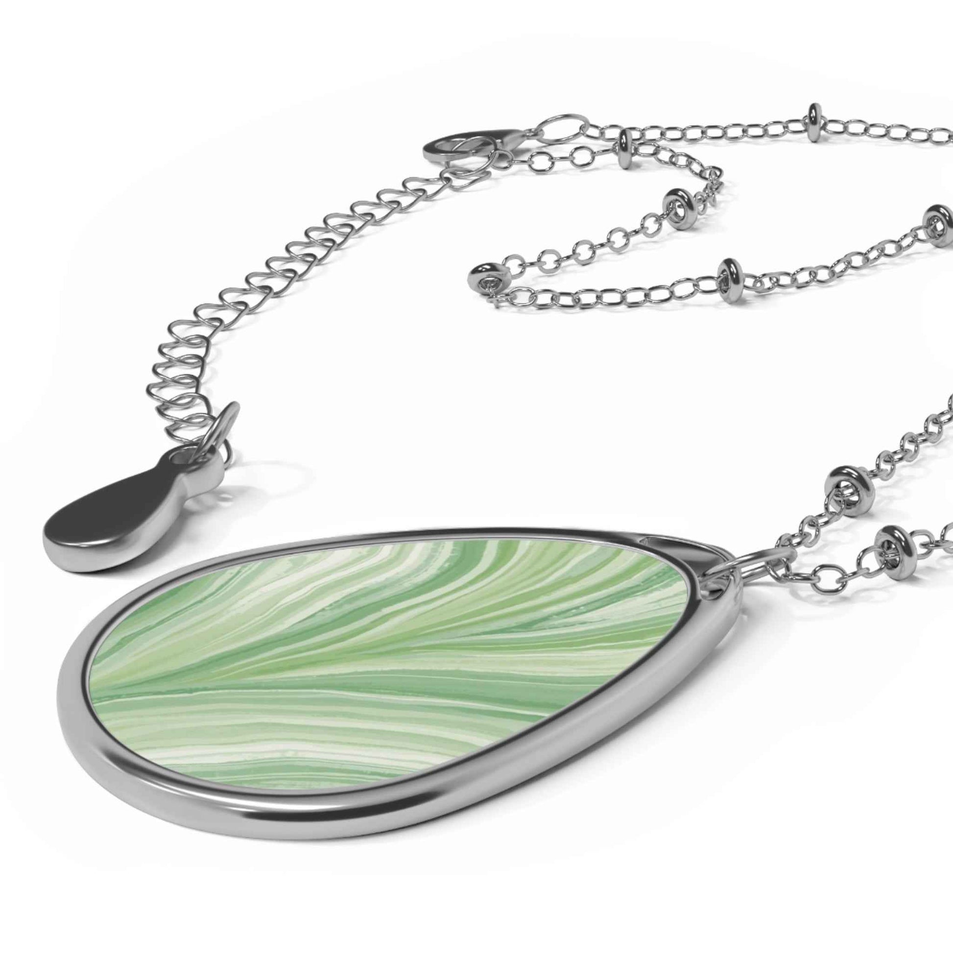 Elegant Oval Necklace - Green Marble Design, Bohemian Jewelry, Gifts for Her, Minimalist Accessory, Birthday Present, Everyday Wear