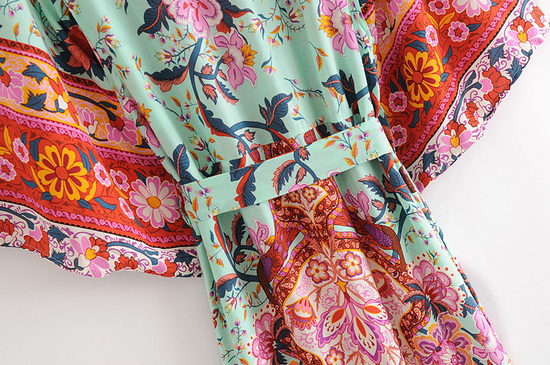 Green Cotton Bat Sleeve Kimono Cardigan | Floral Urban Style