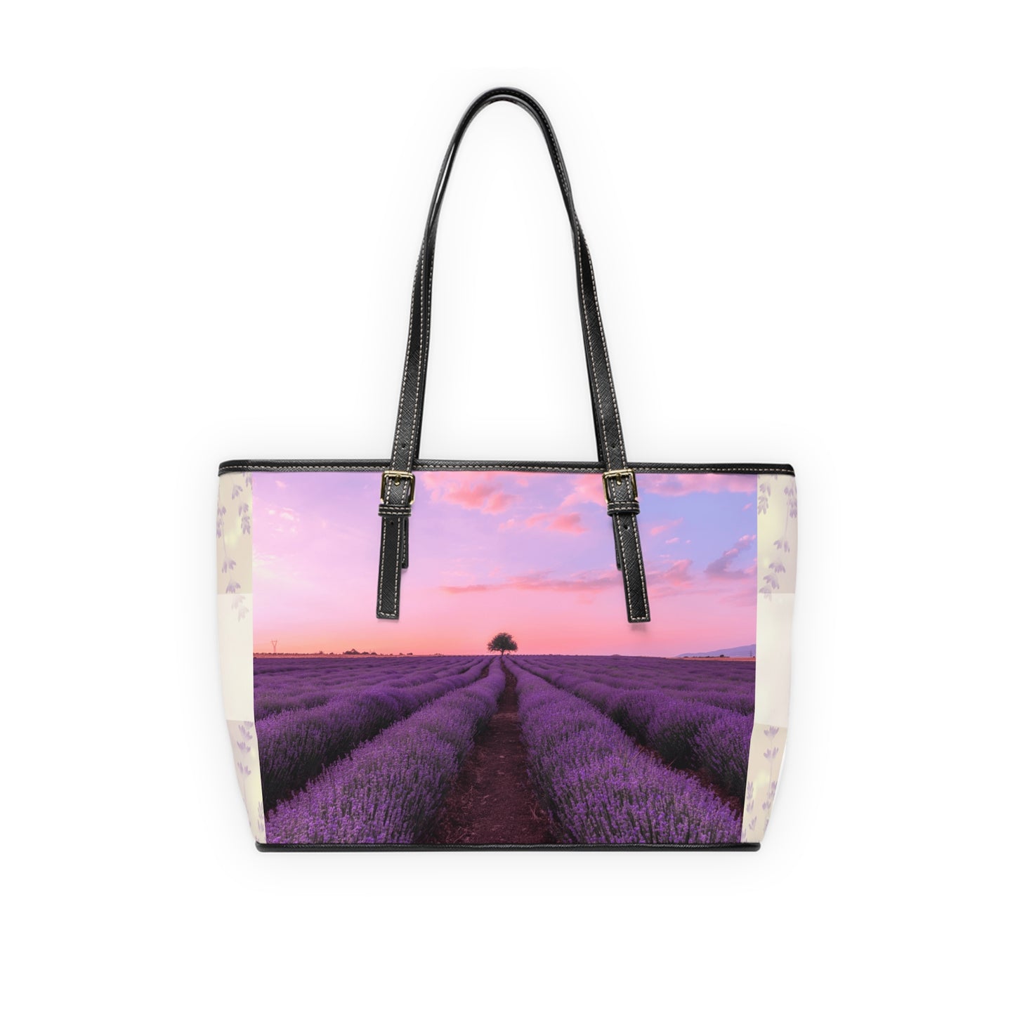 Lavender Fields Tote Bag - Stylish PU Leather Handbag Floral Purse - Rosetta Creative Boutique