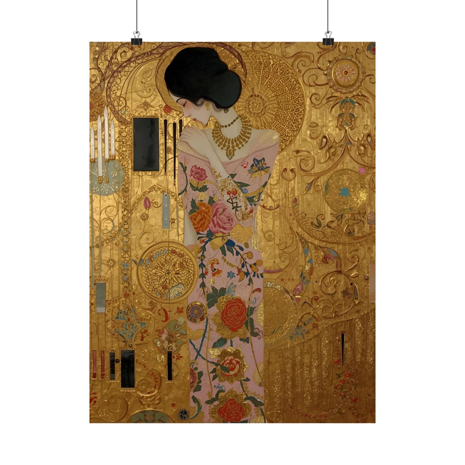 Elegant Satin Poster in Klimt-Style For Romantic Wall Art Decor Ideas - Rosetta Creative Boutique