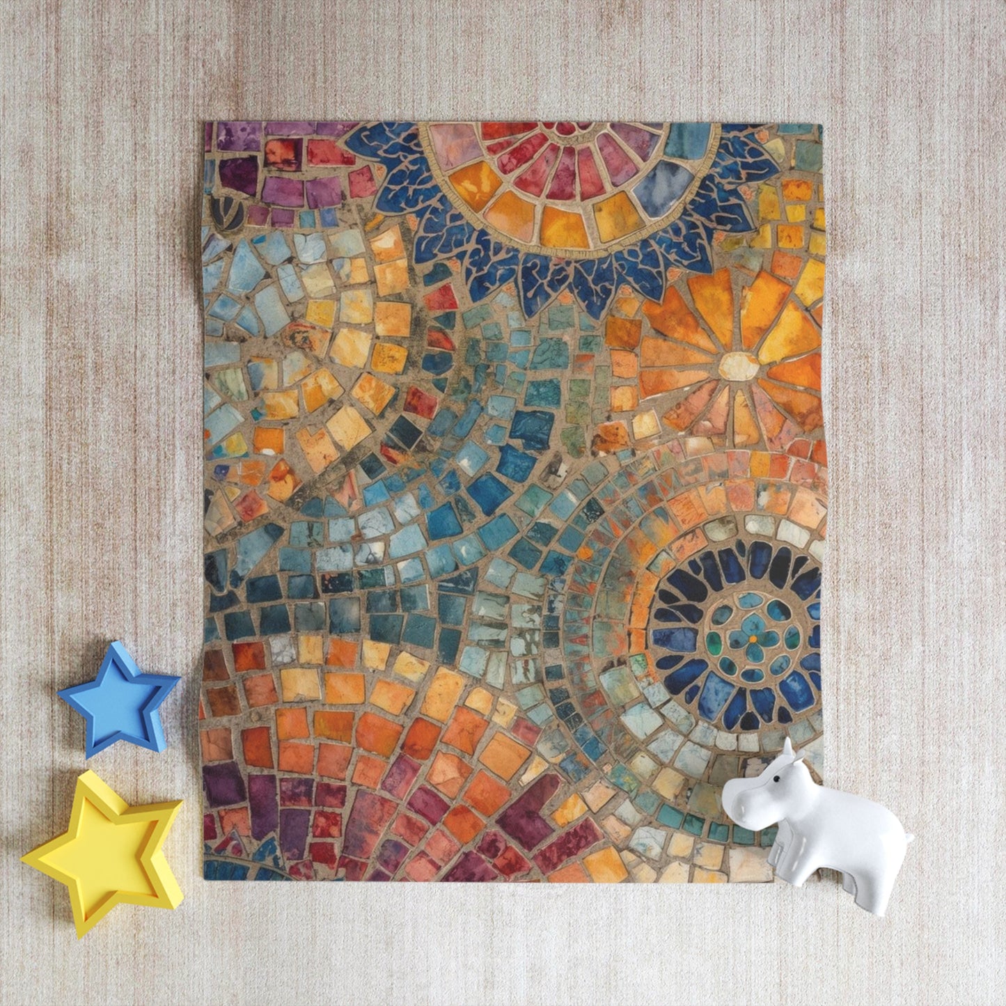 Colorful Mosaic Throw Blanket Cozy Bohemian Living Room - Rosetta Creative Boutique