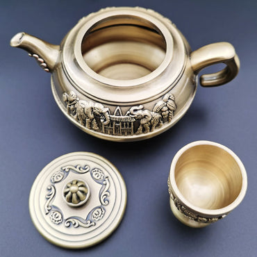 European Zinc Alloy Tea Set 6 Piece Yellow Copper Plated Tray