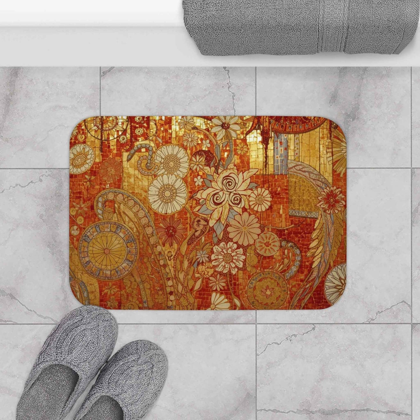 Elegant Floral Bath Mat - Bohemian Home Decor, Non-Slip Bath Rug, Shower Mat, Gift for Her, Bathroom Accent Rug