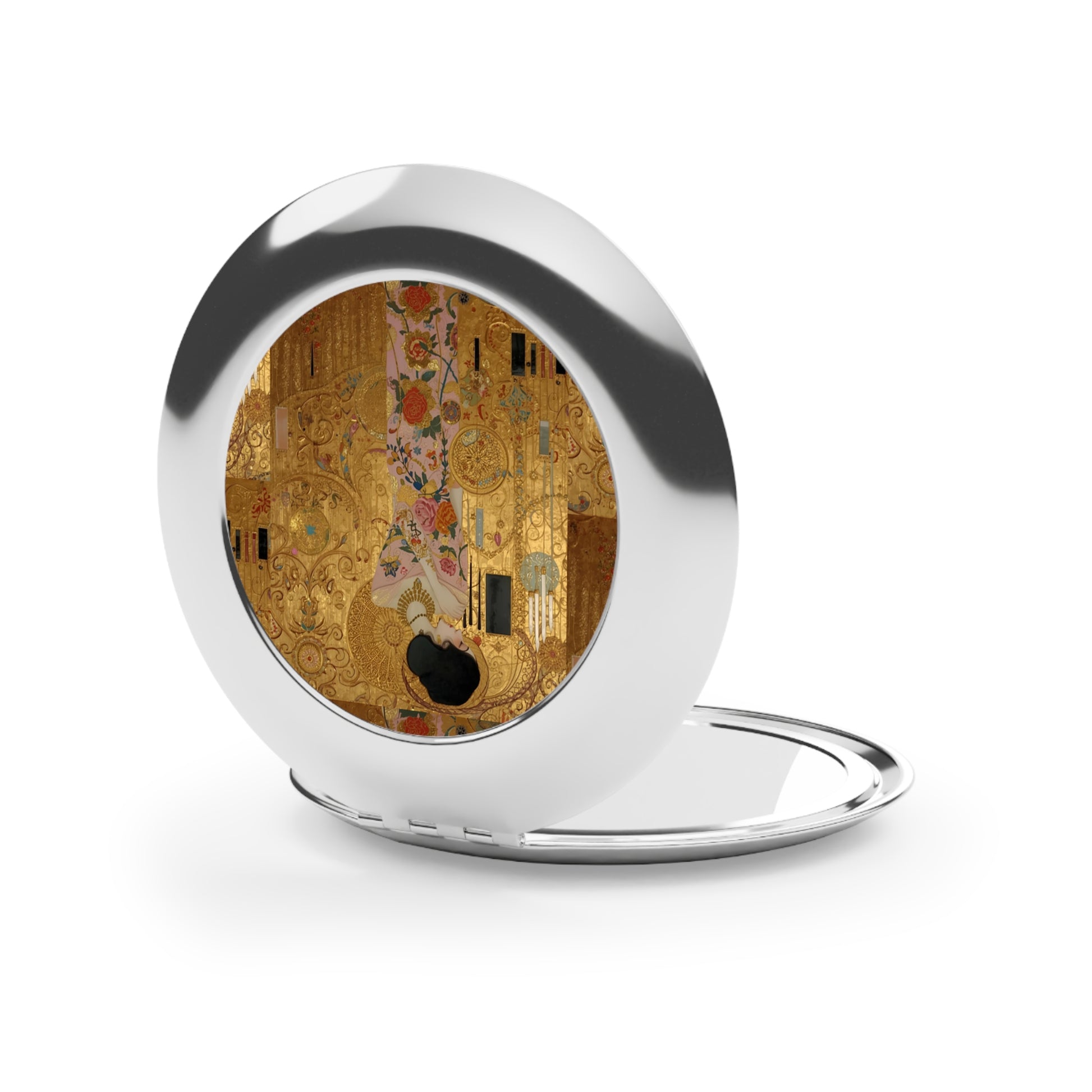 Elegant Compact Travel Mirror with Klimt-Like Design, Perfect for Bridesmaids Gifts, Travel Accessory, Makeup Bag Essential - Rosetta Creative Boutique