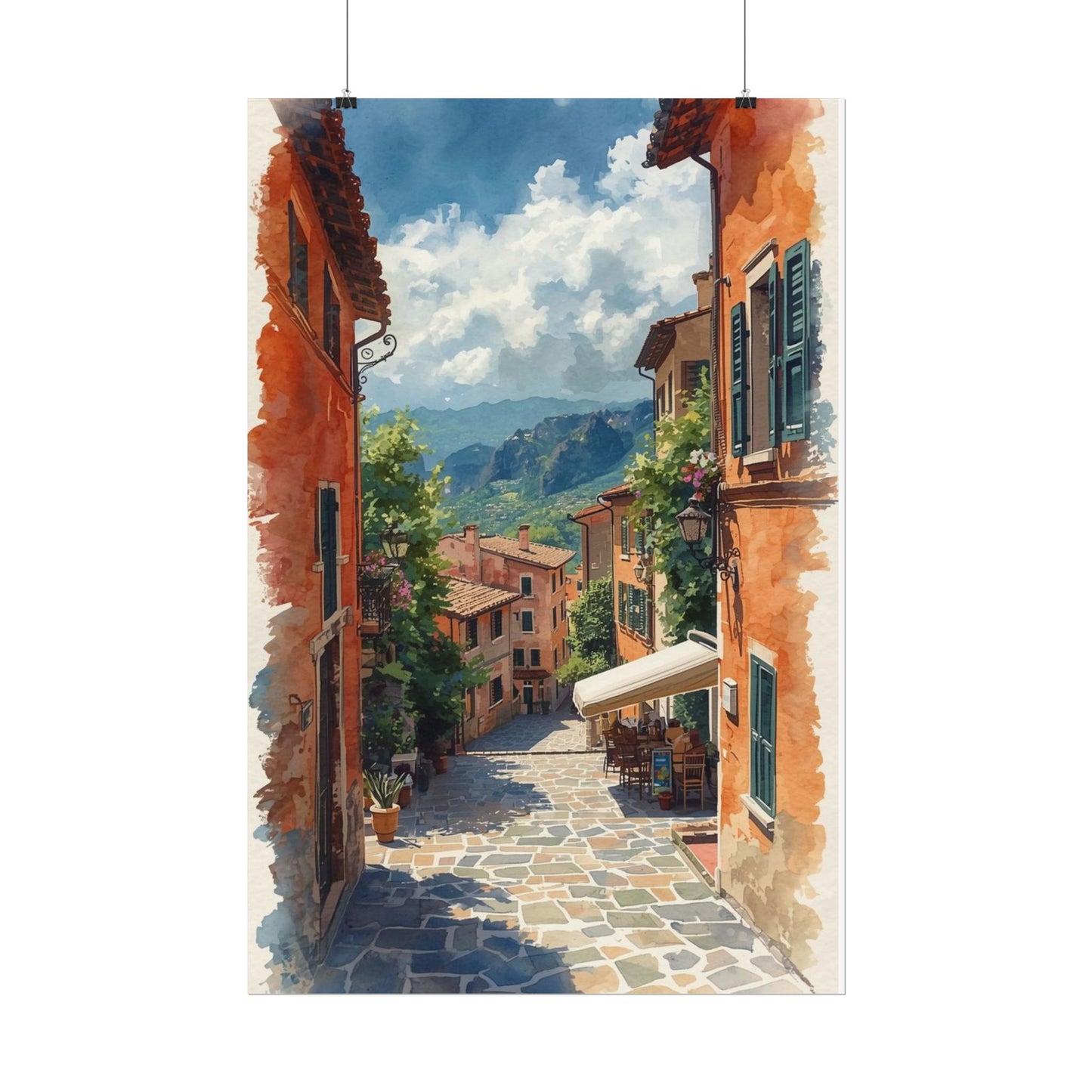 Charming Italian Village Street Poster Wall Art Landscape - Rosetta Creative Boutique