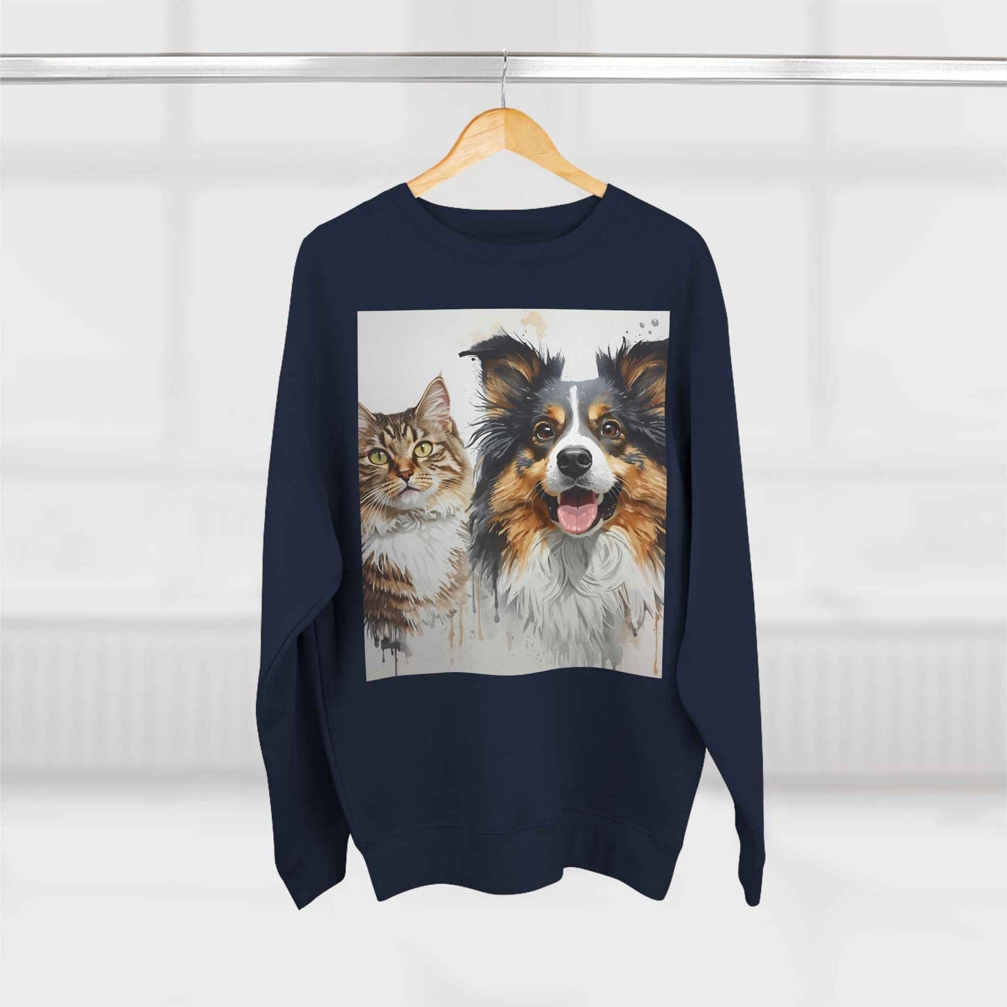 Pet Portrait Crewneck Sweatshirt With Dog And Cat Watercolor Print