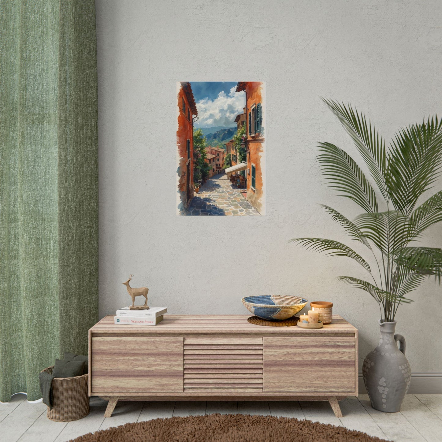 Charming Italian Village Street Poster Wall Art Landscape - Rosetta Creative Boutique