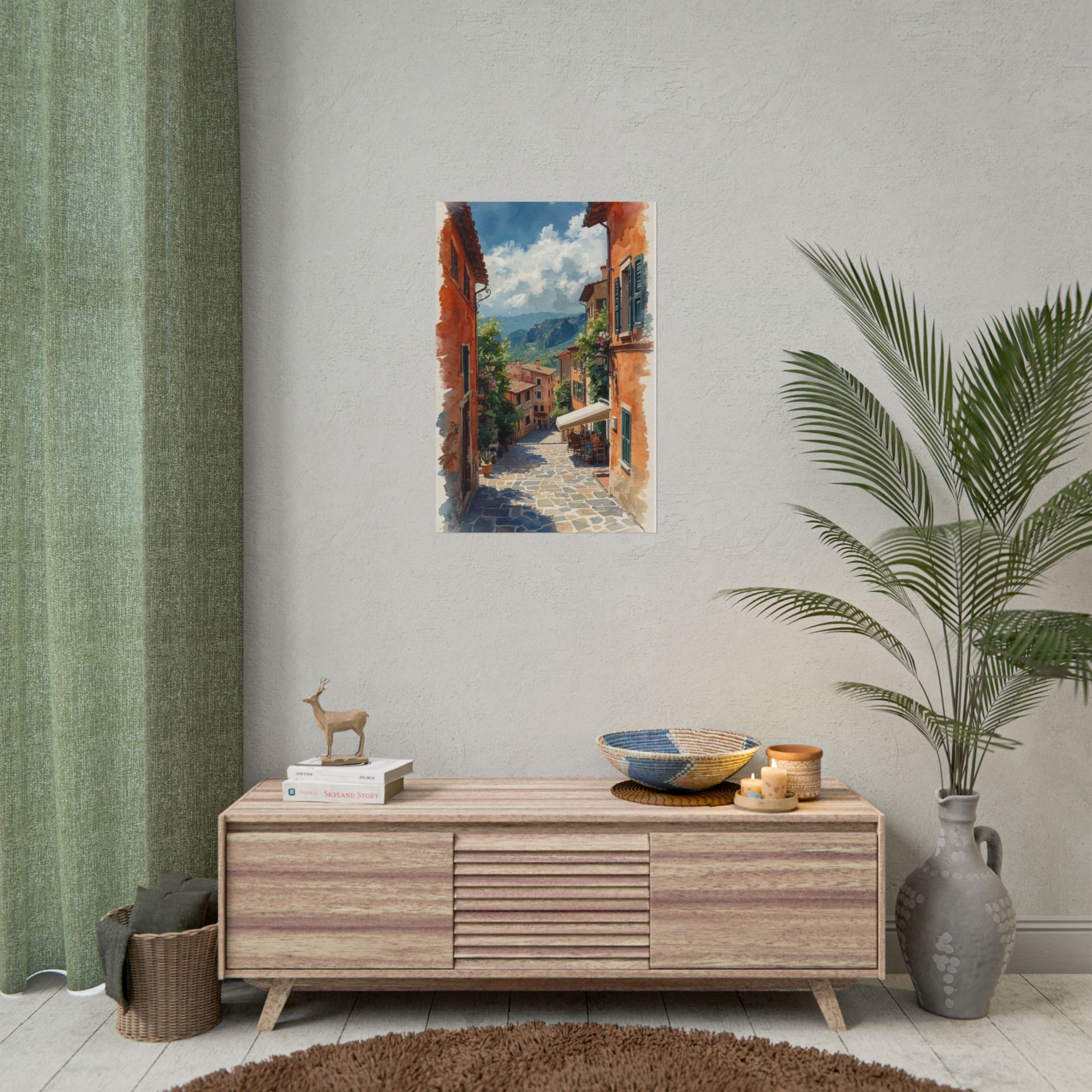 Charming Italian Village Street Poster Wall Art Landscape - Rosetta Creative Boutique