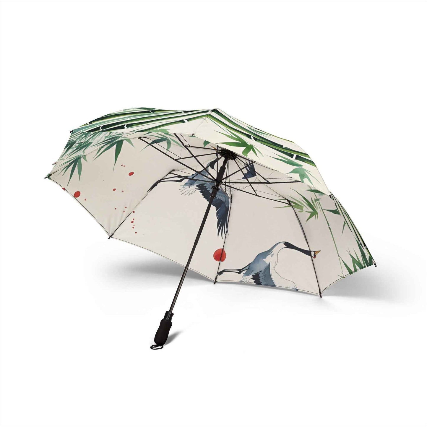 Elegant Bamboo Crane Umbrella - Chic Foldable Rain Gear for Nature Lovers and Outdoor Events - Rosetta Creative Boutique