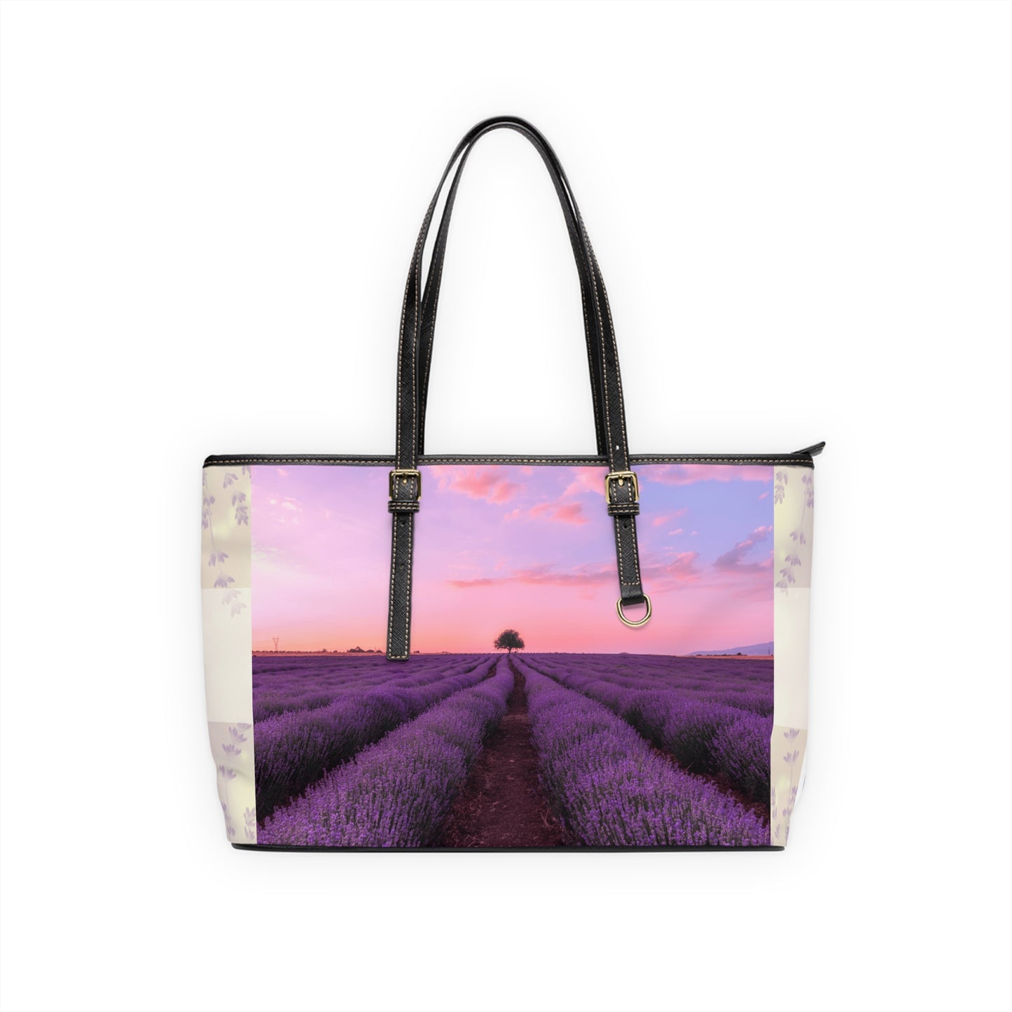 Lavender Fields Tote Bag - Stylish PU Leather Handbag Floral Purse - Rosetta Creative Boutique