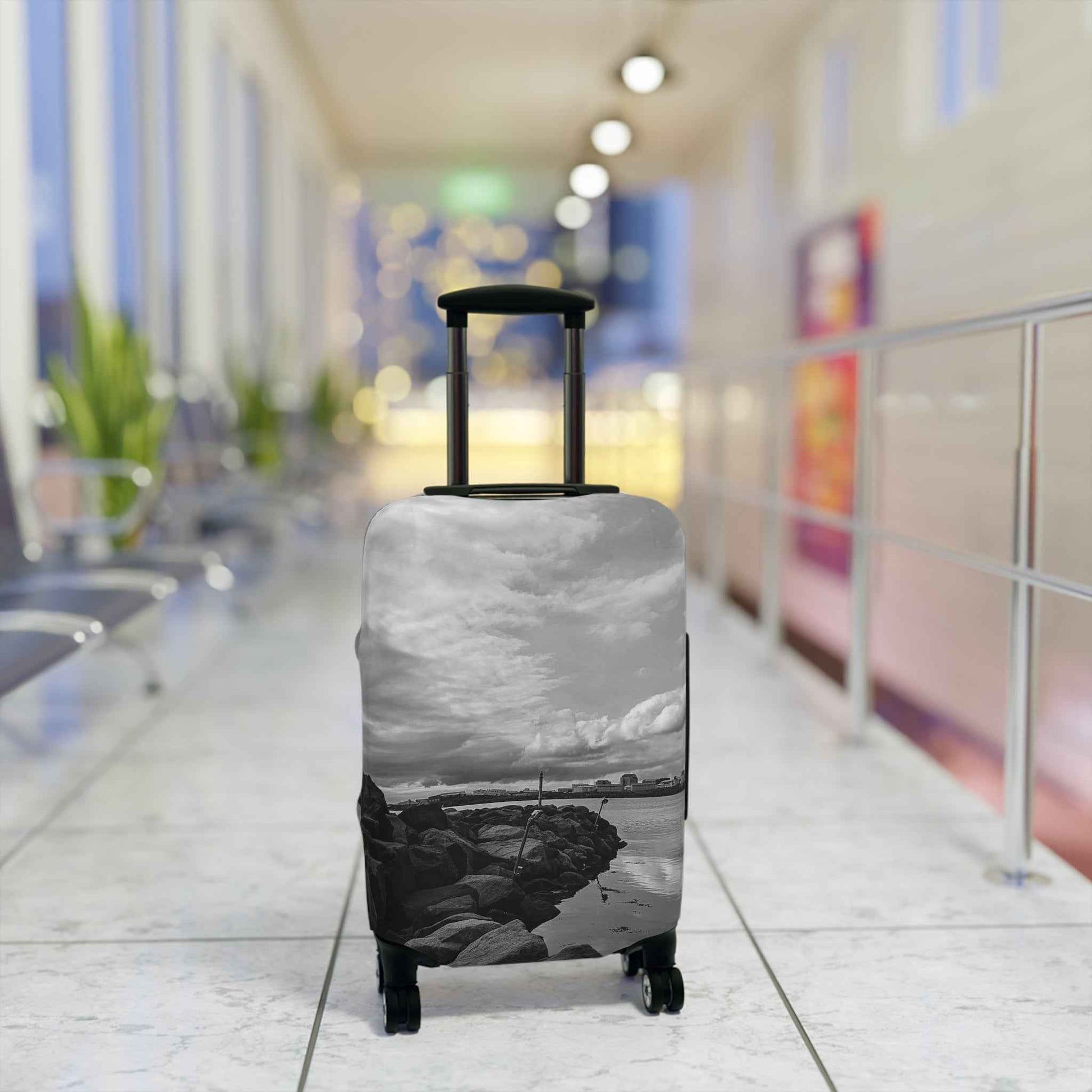 Black and White Iceland Luggage Cover - Stylish Protection from Rosetta Creative Boutique - Rosetta Creative Boutique