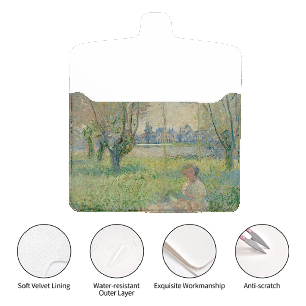 Claude Monet Laptop Case - Woman Seated Under Willows Leather Design - Rosetta Creative Boutique