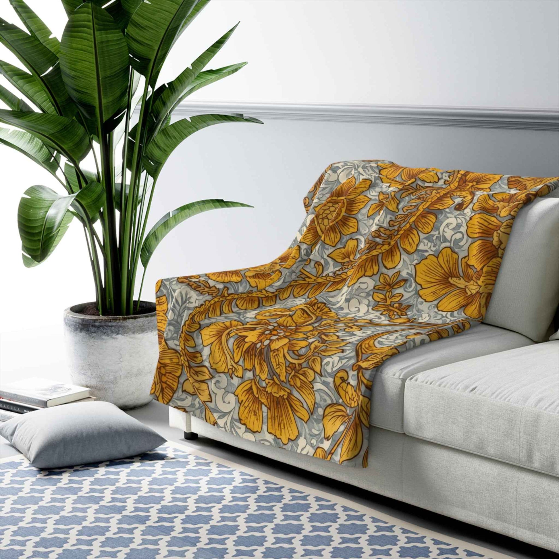 Cozy Floral Sherpa Fleece Blanket | Warm Throw for Home Décor, Gift for Coffee Lovers, Rustic Living Room, Winter Comfort