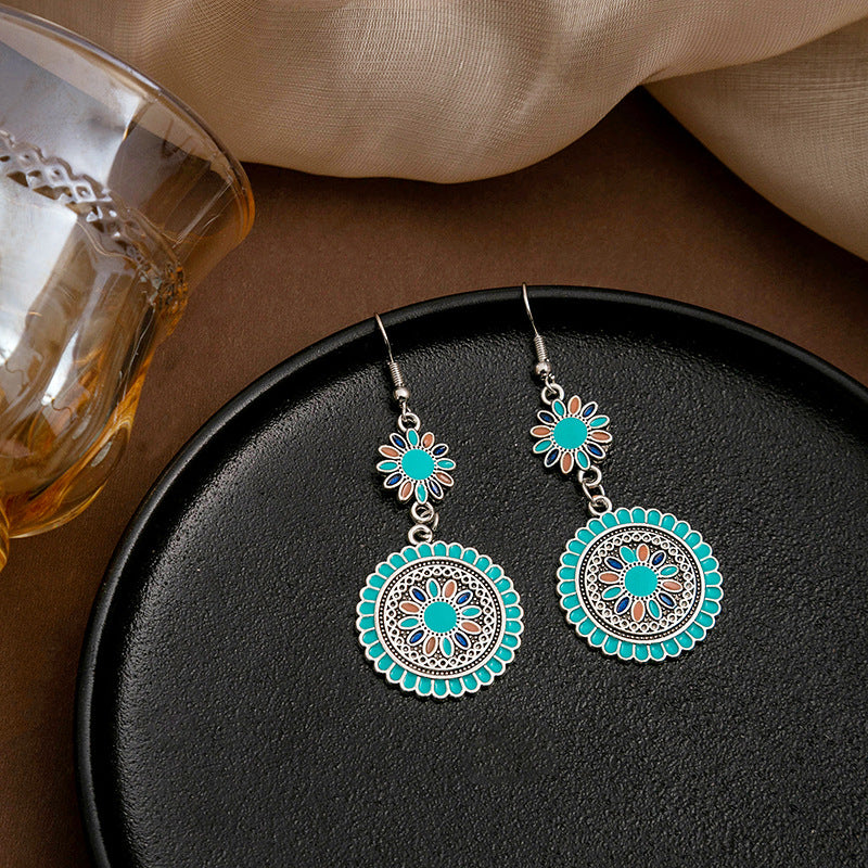 Retro Bohemian Round Sunflower Earrings