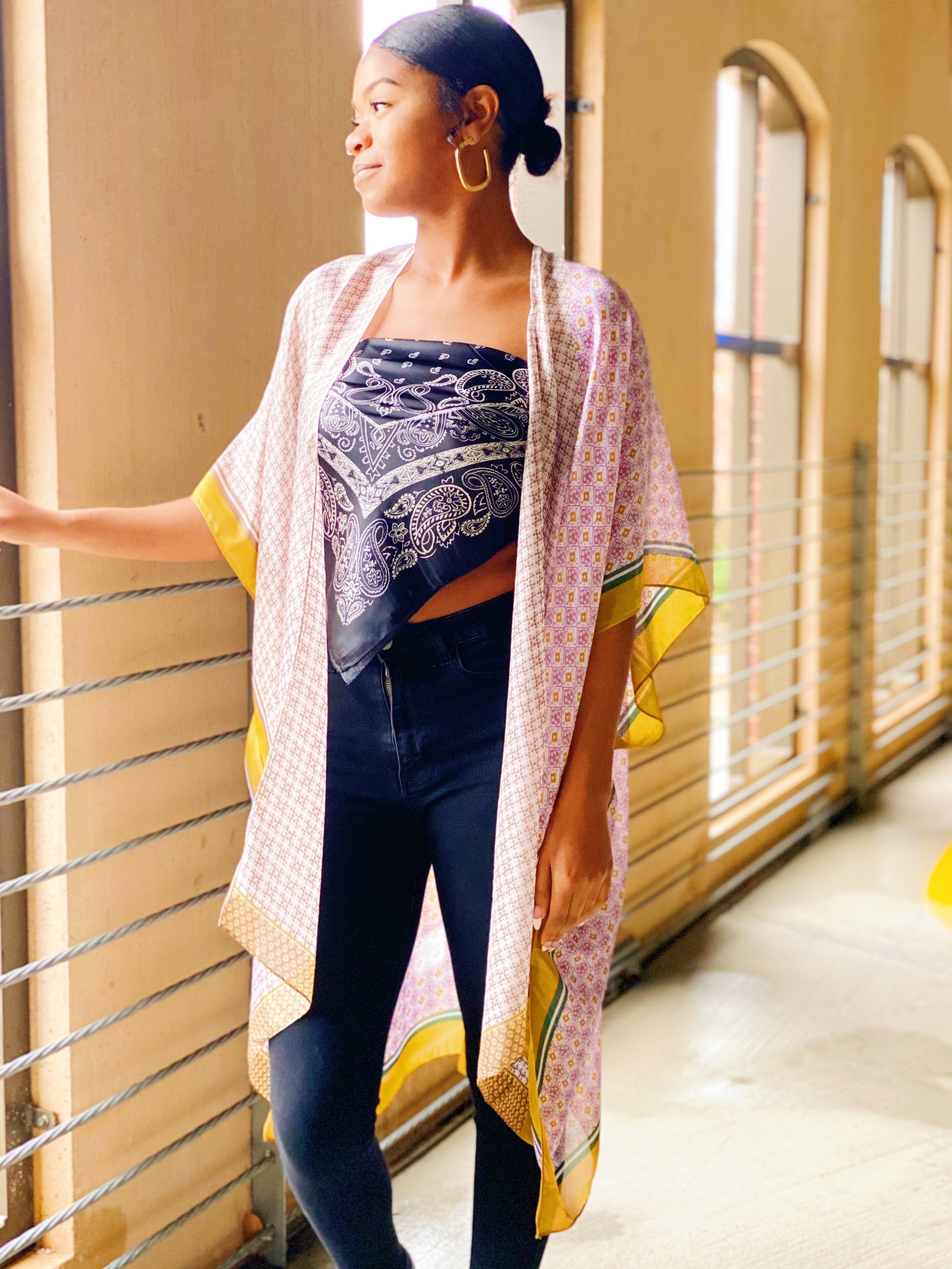 Silky Printed Kimono Two Tone Resort Wear Spring Collection - Rosetta Creative Boutique