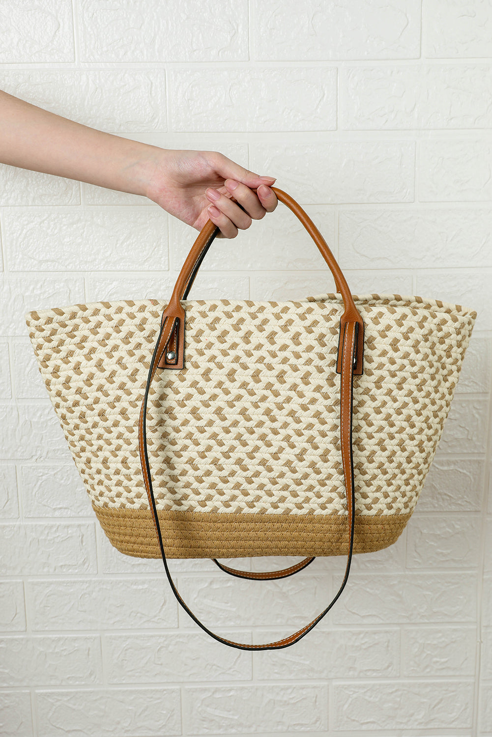 Jaylani Woven Tote Bag With Durable PU Leather Handles - Rosetta Creative Boutique