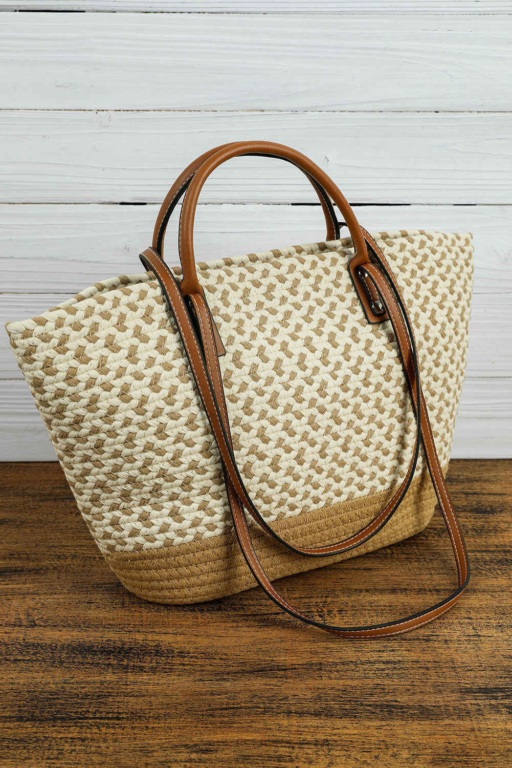 Jaylani Woven Tote Bag With Durable PU Leather Handles - Rosetta Creative Boutique