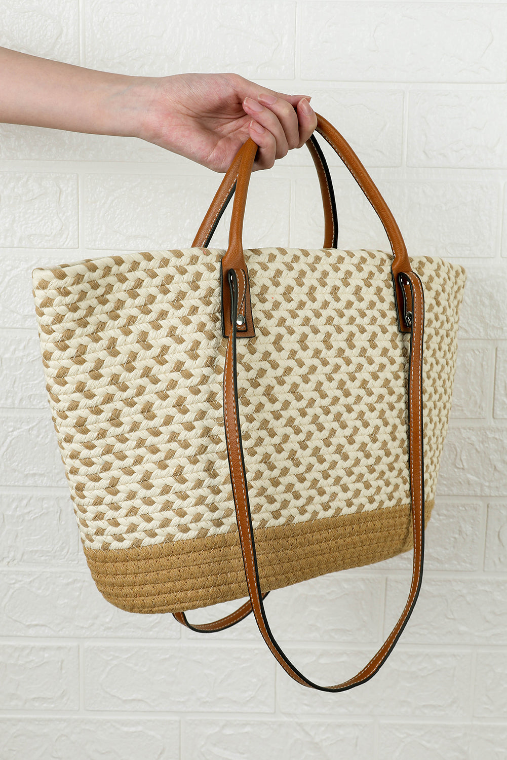 Jaylani Woven Tote Bag With Durable PU Leather Handles - Rosetta Creative Boutique