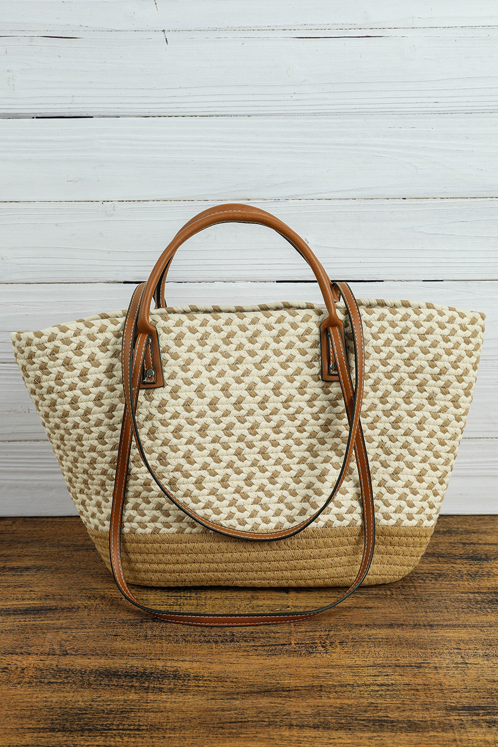 Jaylani Woven Tote Bag With Durable PU Leather Handles - Rosetta Creative Boutique