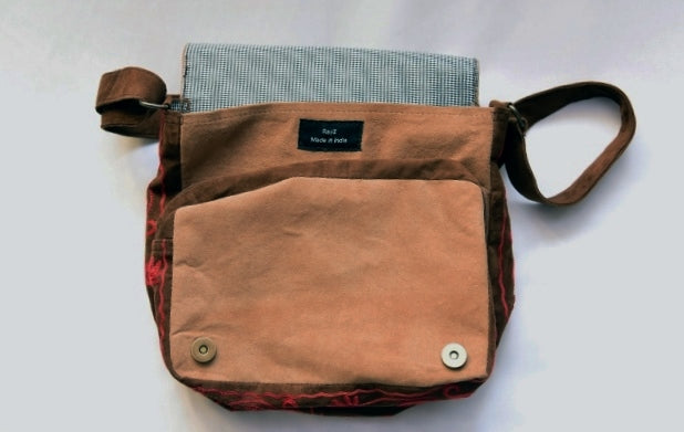 Handmade Beige and Red Suede Embroidered Messenger Bag - Rosetta Creative Boutique