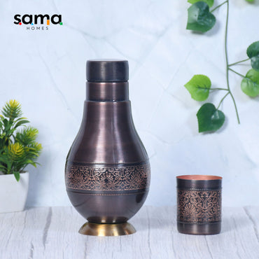 Pure Copper Antique Surahi with Inbuilt Glass 1000 ML Modern Design - Rosetta Creative Boutique