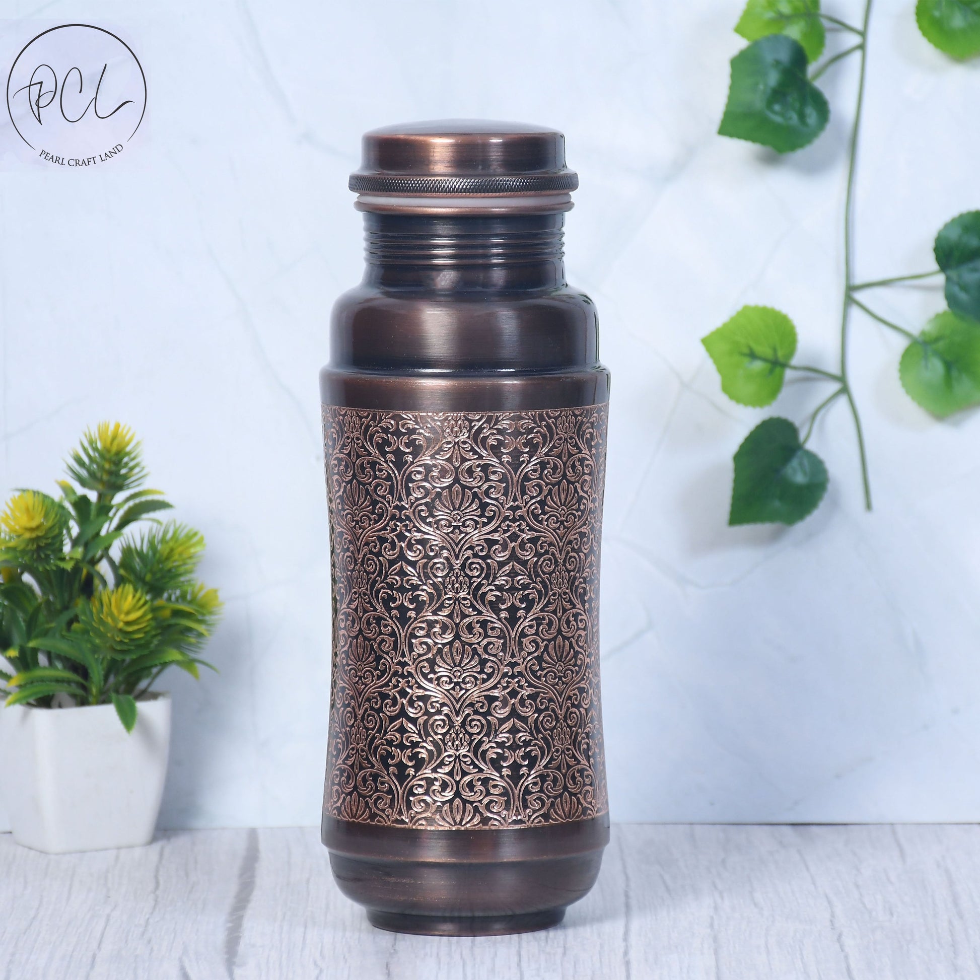 Copper Water Bottle Leak Proof Rust Free Antique Engraved - Rosetta Creative Boutique