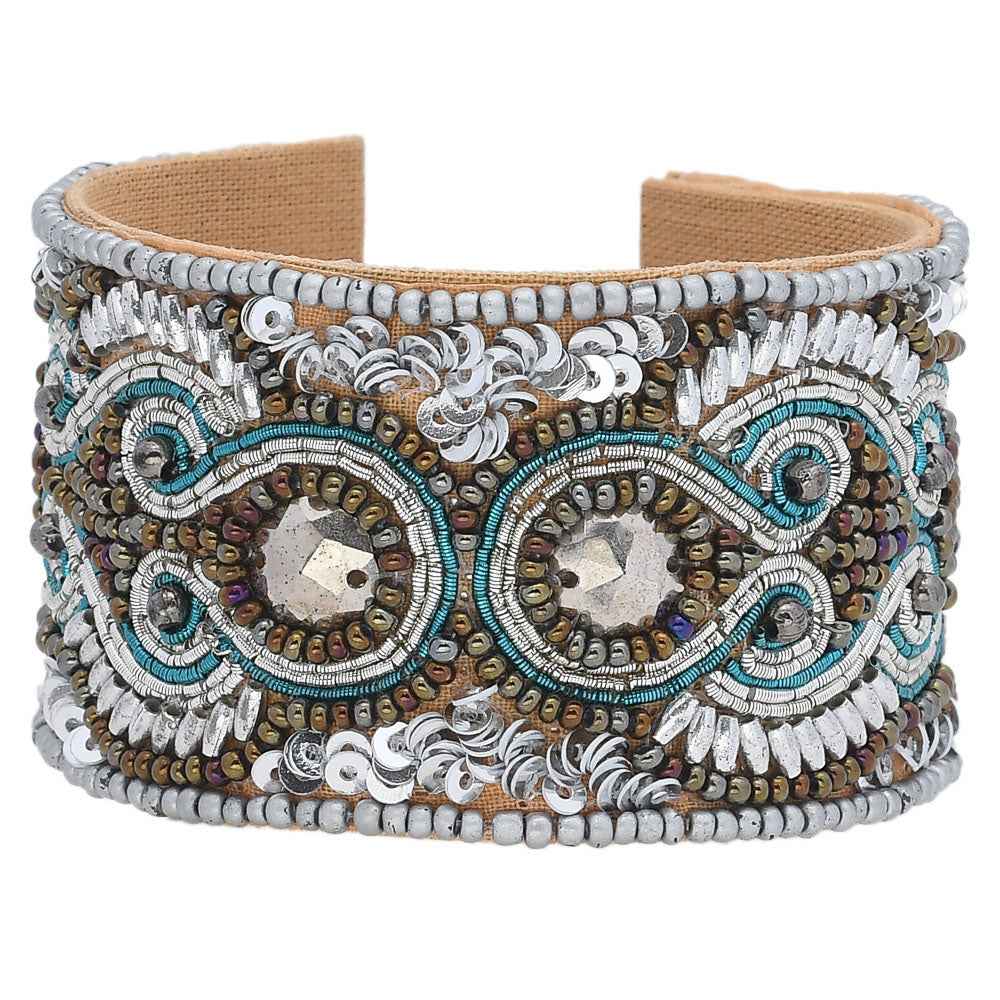 Colorful Bohemian Boho Seed Bead Loom Bracelet, Ethnic Large Cuff Bracelets For Women FBR1007