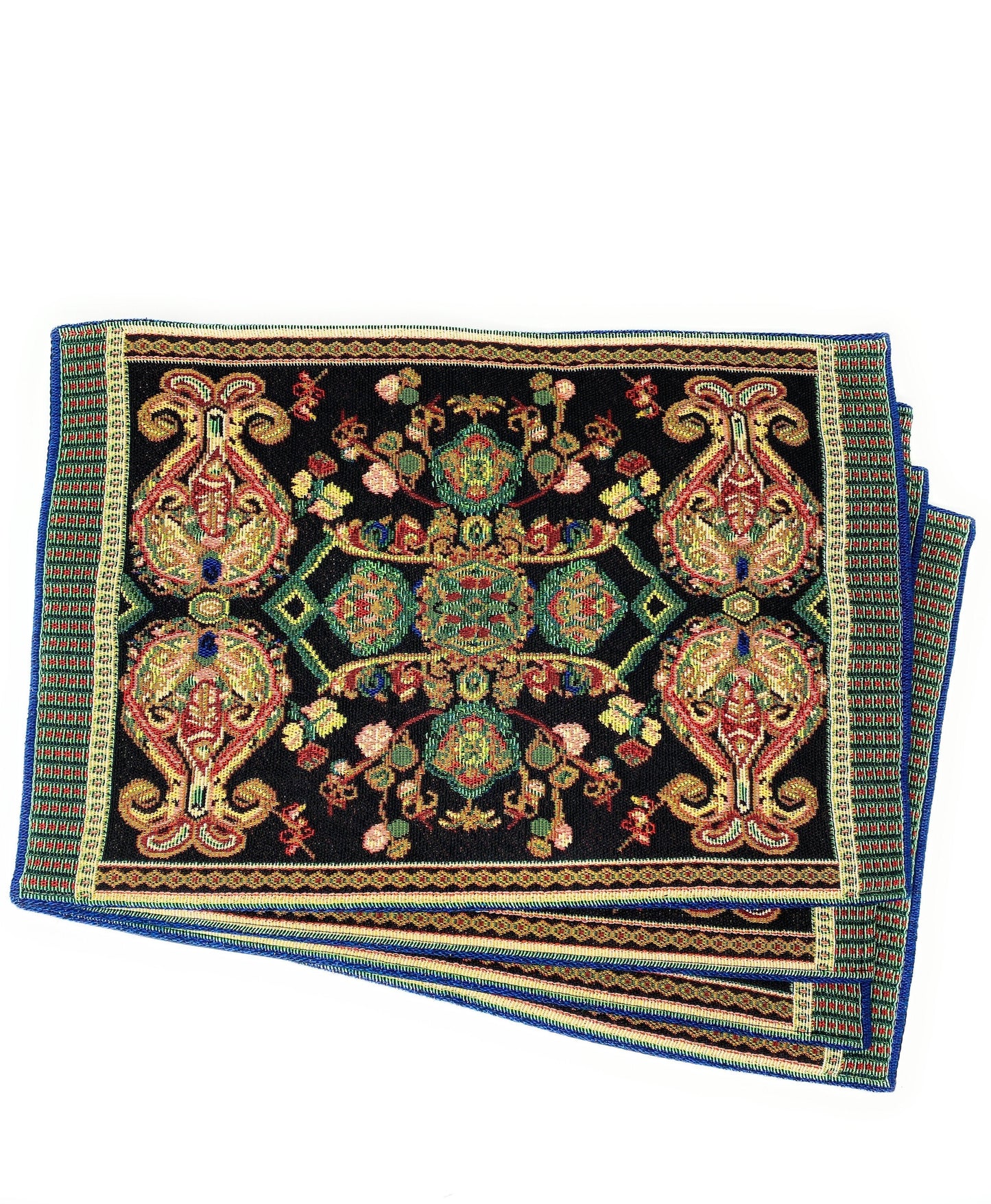 Tache Elegant Black Ornate Paisley Woven Tapestry Placemat Set (18192)-1