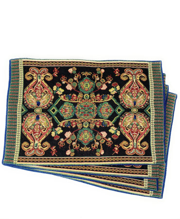 Tache Elegant Black Ornate Paisley Woven Tapestry Placemat Set (18192)-1
