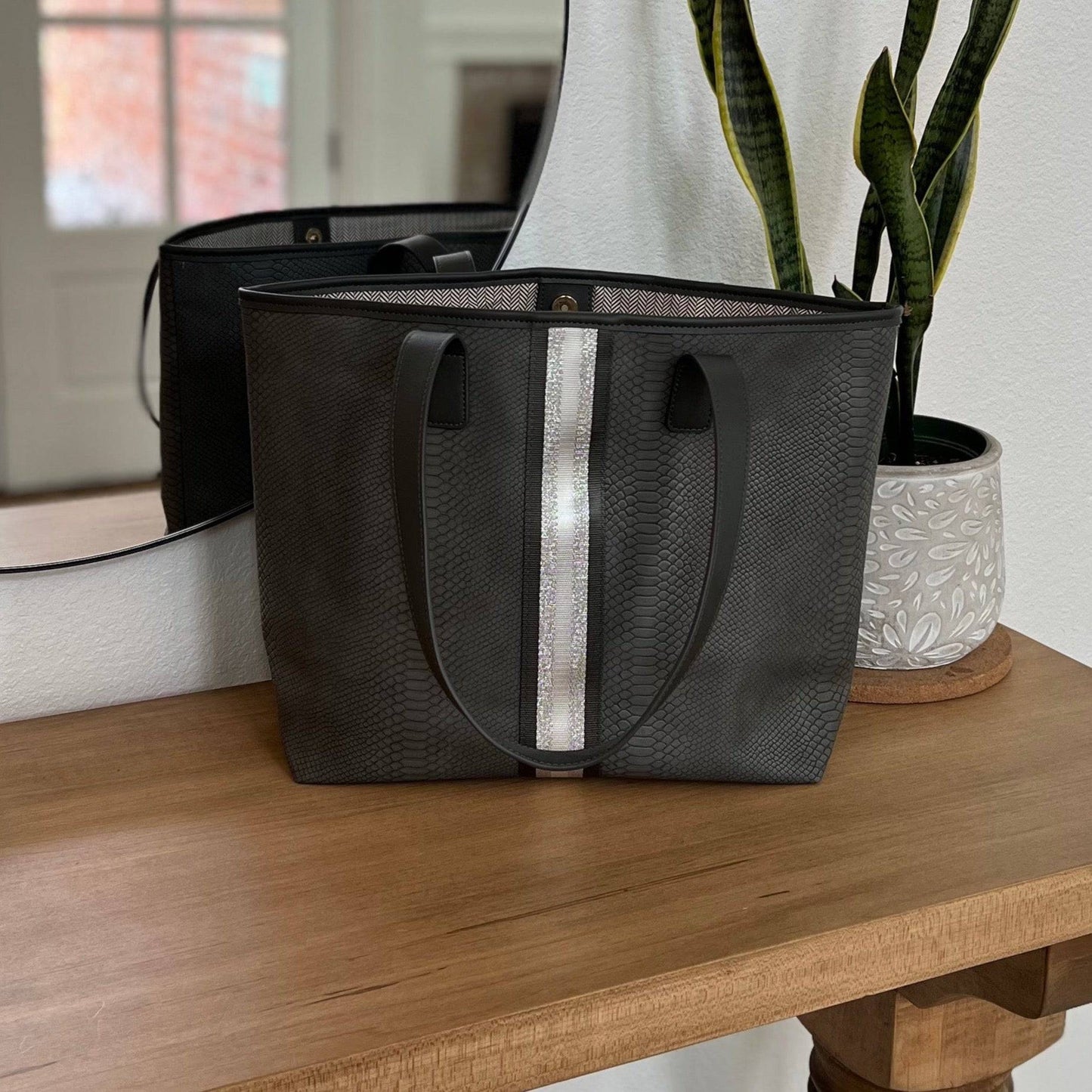 Kira Tote Bag Ultra Spacious Lightweight With Snakeskin - Rosetta Creative Boutique