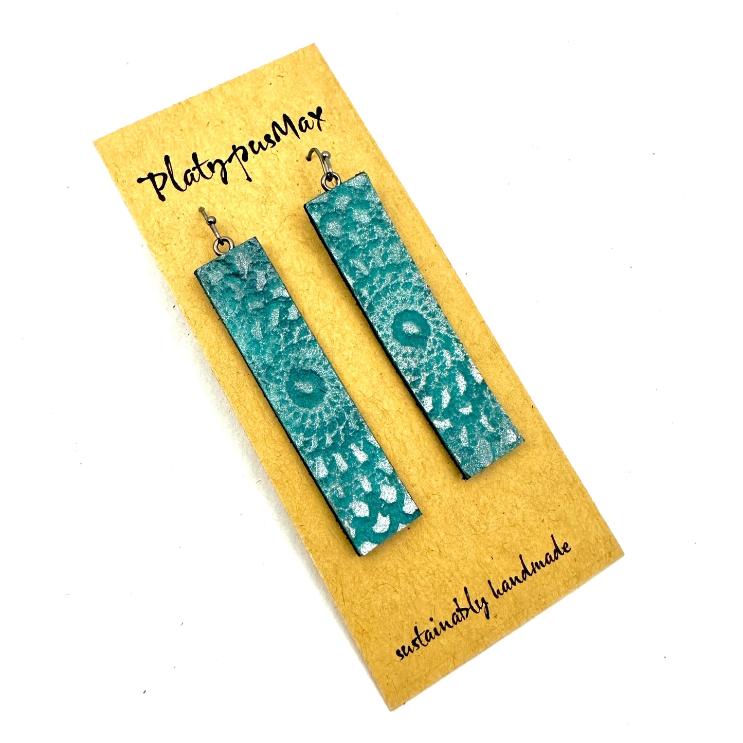 Turquoise And Silver Mandala Shimmer Bar Earrings Boho - Rosetta Creative Boutique