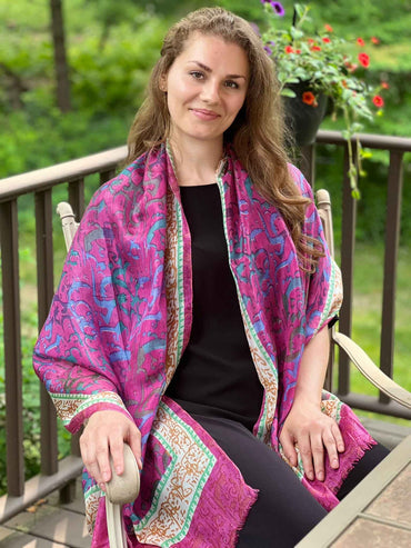 Pink Script Large Silk Scarf