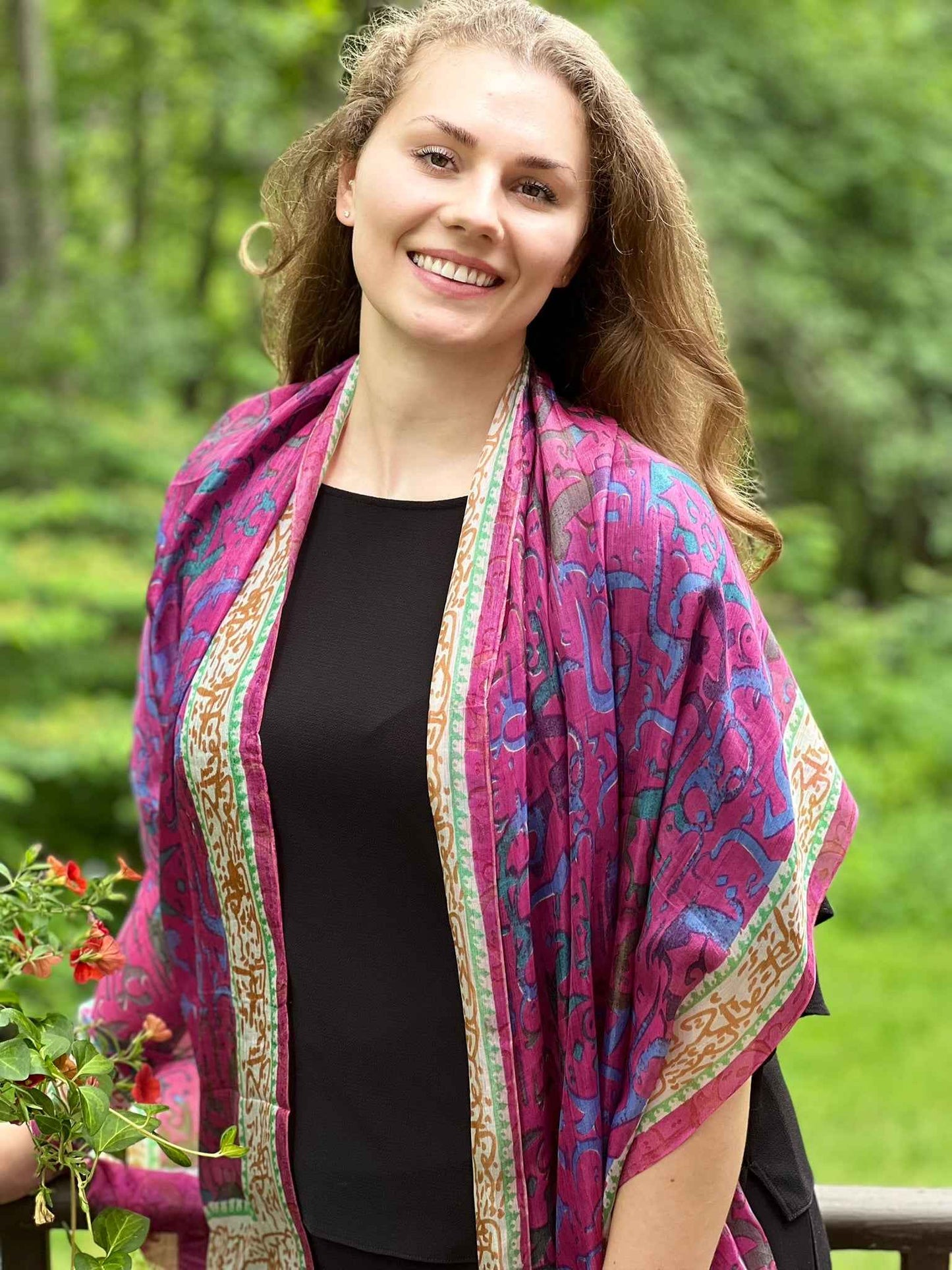 Pink Script Large Silk Scarf