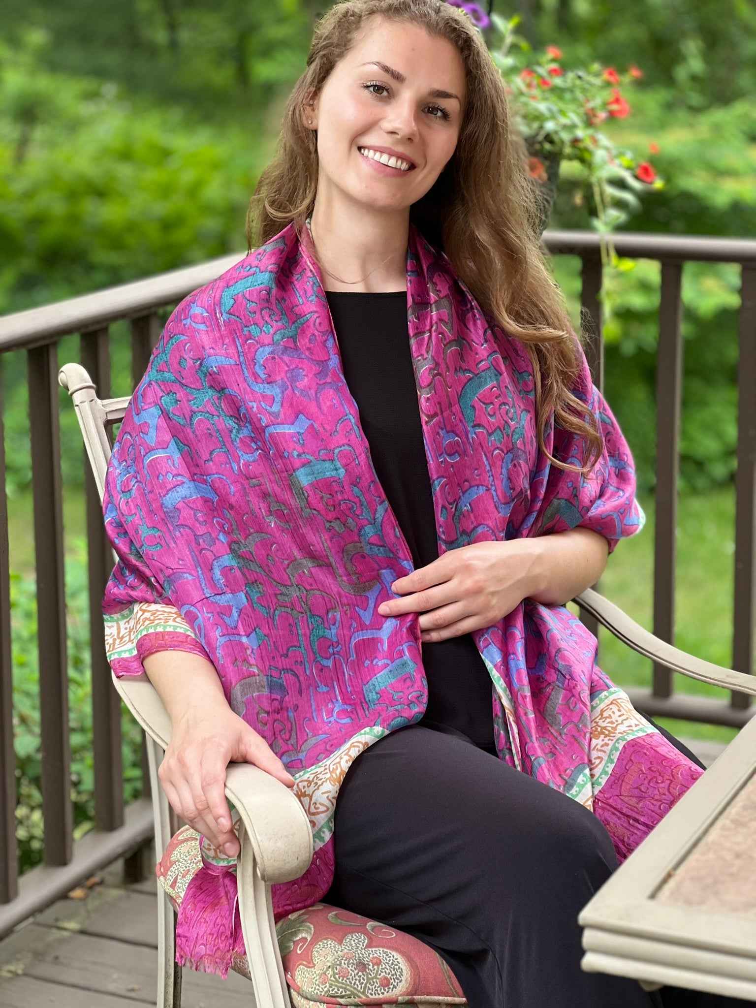 Pink Script Large Silk Scarf