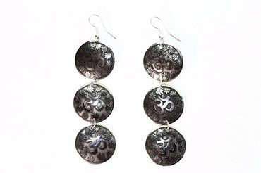 Three-Tier Om & Lotus Petal Drop Earrings