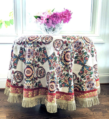 Tache Elegant Ivory Colorful Ornate Paisley Woven Tapestry Tablecloth (18193)