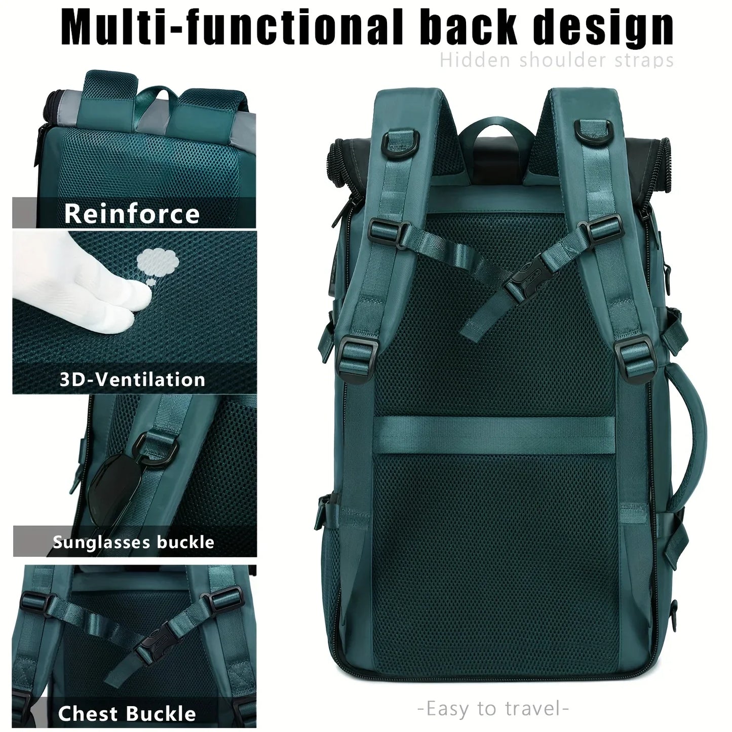 Deep Blue 3 in 1 Travel Backpack Handbag Nylon Unisex - Rosetta Creative Boutique