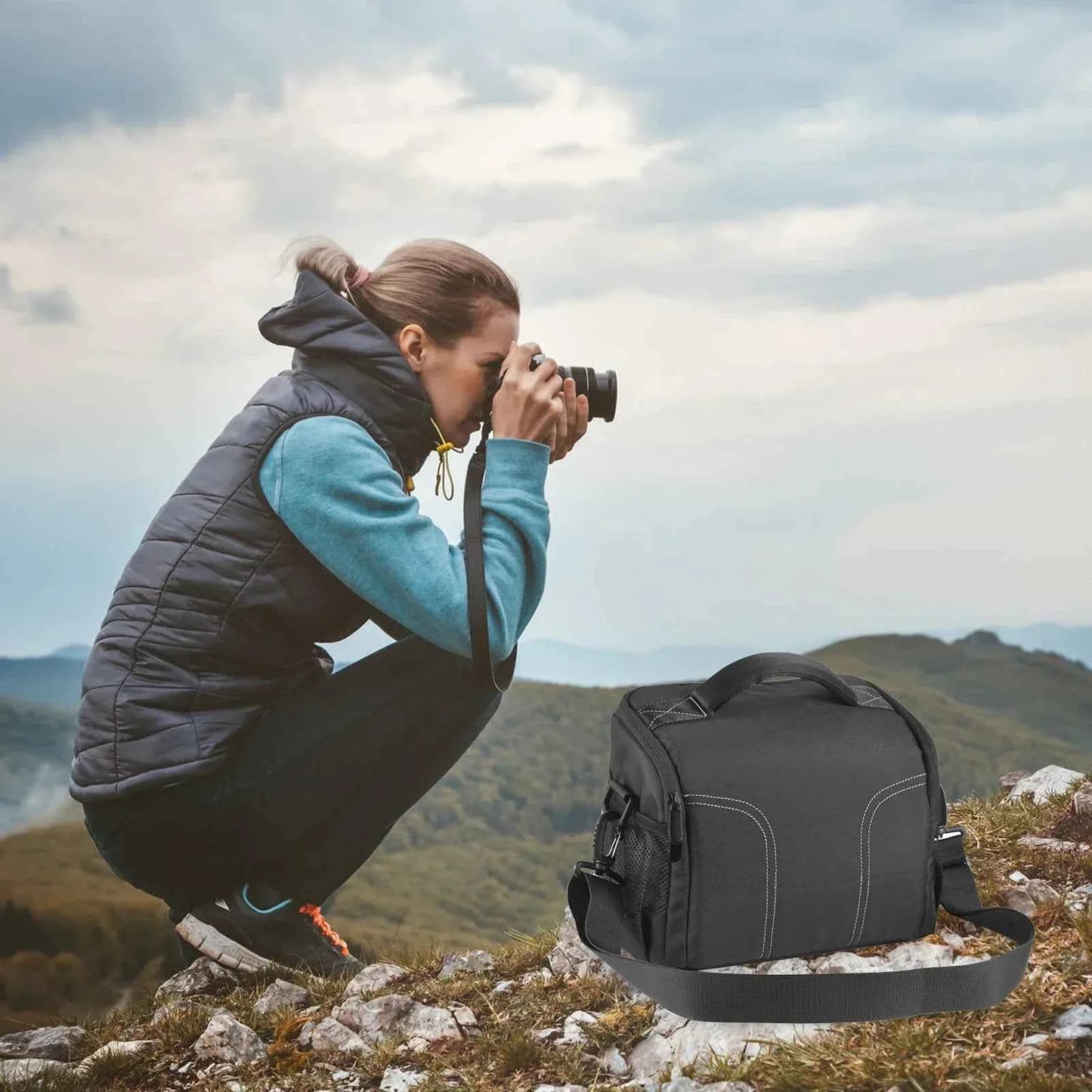 Camera Shoulder Bag Travel Case Black Shockproof Padding - Rosetta Creative Boutique