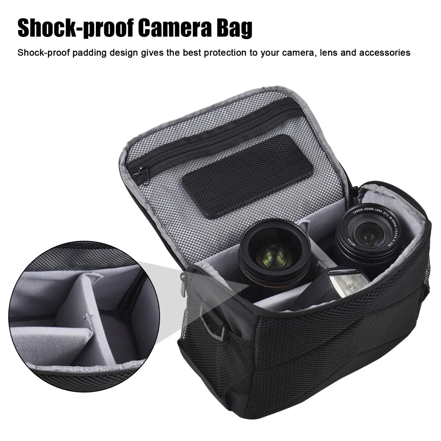 Camera Shoulder Bag Travel Case Black Shockproof Padding - Rosetta Creative Boutique